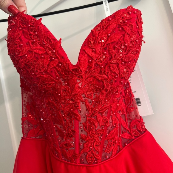 Sherri Hill 56162 Elegant Strapless Red long dress - Picture 3 of 8